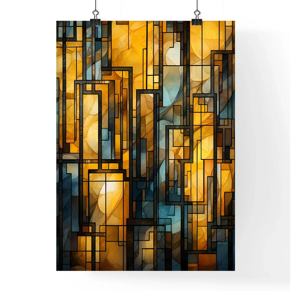 Geometric Ornament In Art Deco Style In Old Gold - A Stained Glass Window With Black Lines