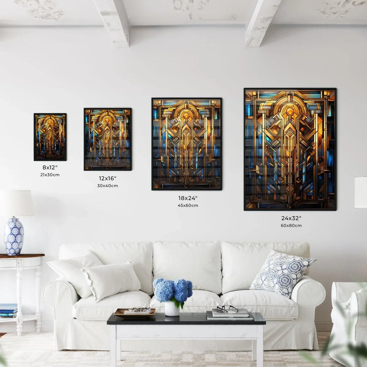 Geometric Ornament In Art Deco Style In Old Gold - A Stained Glass Window With A Design