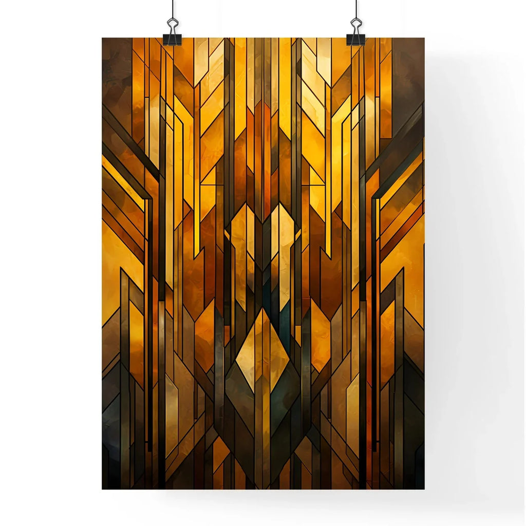 Geometric Ornament In Art Deco Style In Old Gold - A Stained Glass Window With Many Different Colored Shapes