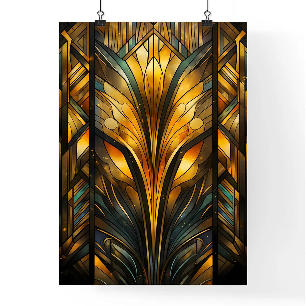 Geometric Ornament In Art Deco Style In Old Gold - A Stained Glass Window With A Pattern