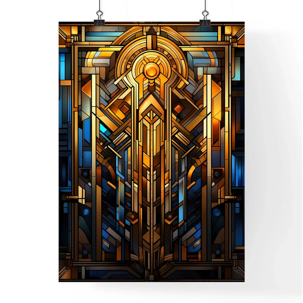Geometric Ornament In Art Deco Style In Old Gold - A Stained Glass Window With A Design