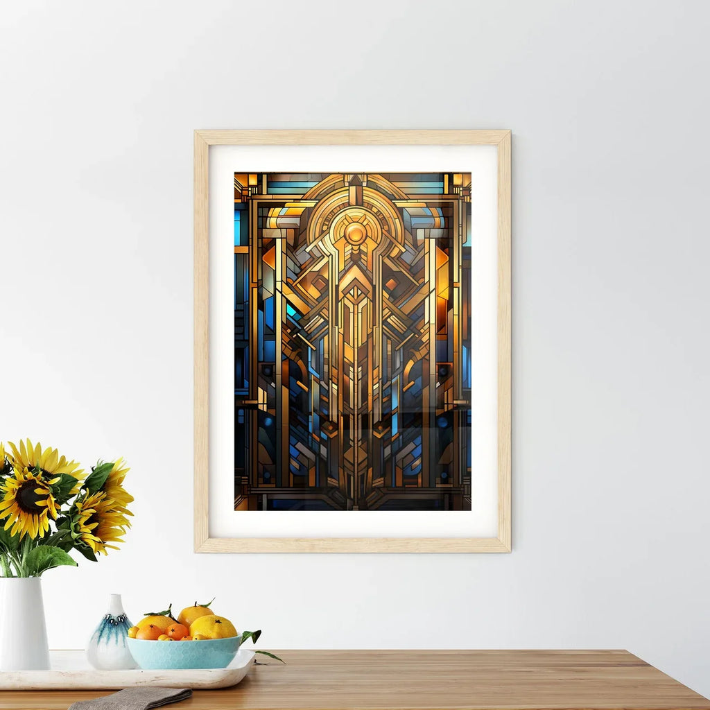 Geometric Ornament In Art Deco Style In Old Gold - A Stained Glass Window With A Design