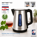 Emerio Wasserkocher 1,7L 2200W Cool Touch Edelstahl Schwarz BPA-frei F3