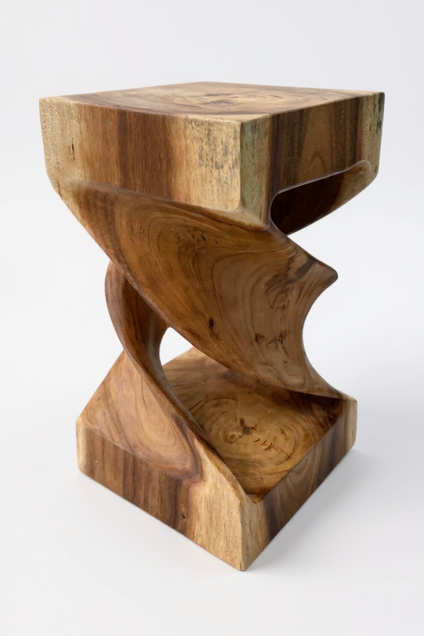 Holz Beistelltisch -  Holzhocker Couchtisch - Handgefertigt - Gedreht aus massivem Suarholz - 50x28x28 cm