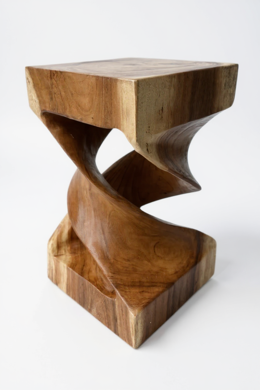 Holz Beistelltisch -  Holzhocker Couchtisch - Handgefertigt - Gedreht aus massivem Suarholz - 50x28x28 cm