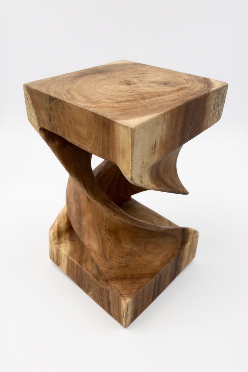 Holz Beistelltisch -  Holzhocker Couchtisch - Handgefertigt - Gedreht aus massivem Suarholz - 50x28x28 cm