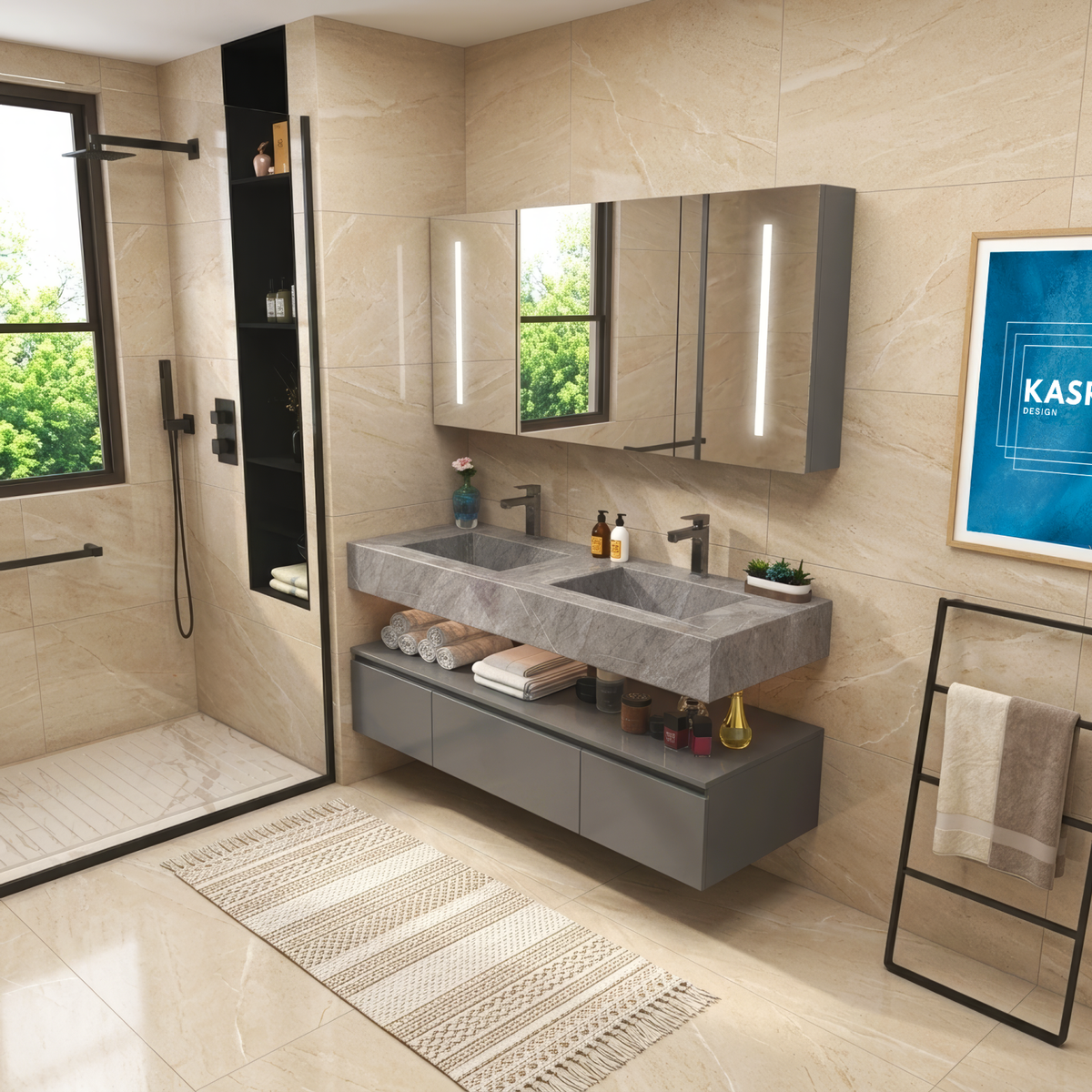 Badmöbel Set VISIA 140cm Weiß / Grau