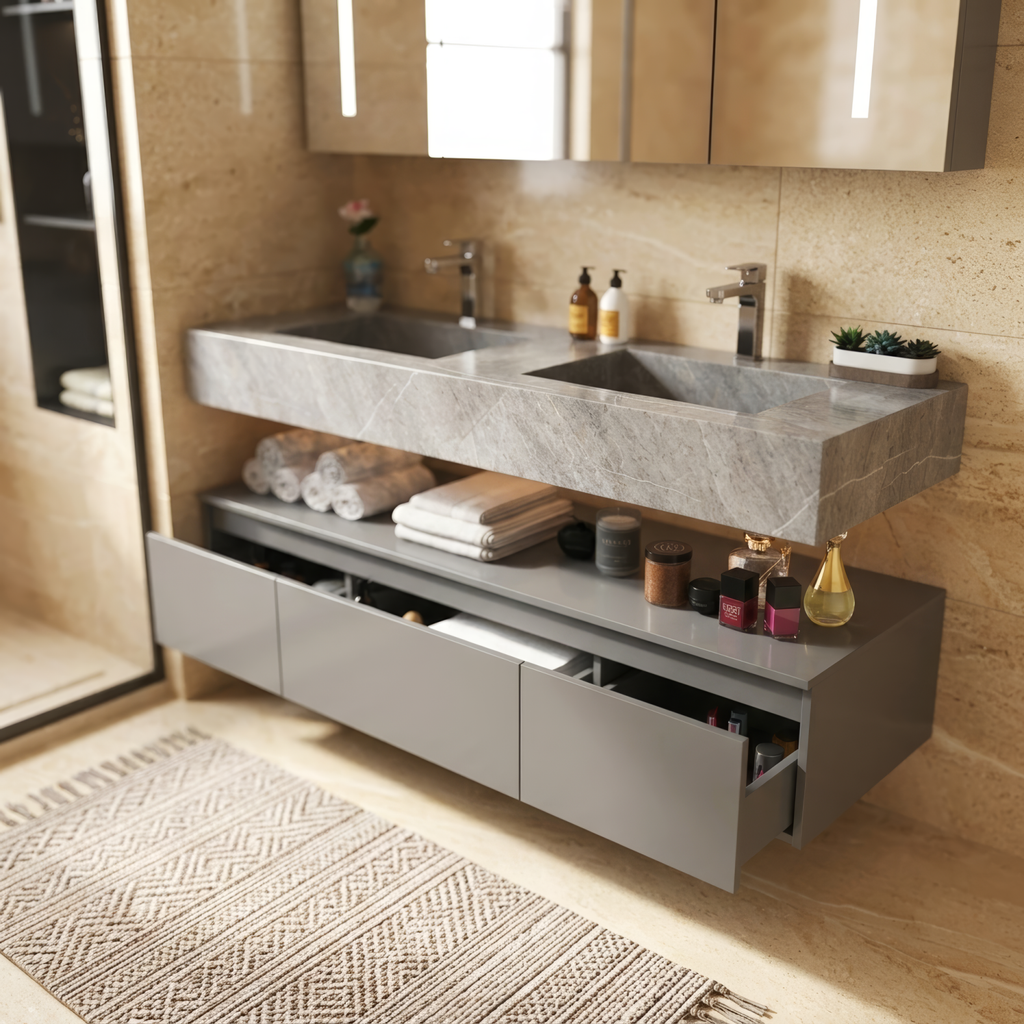Badmöbel Set VISIA 140cm Weiß / Grau