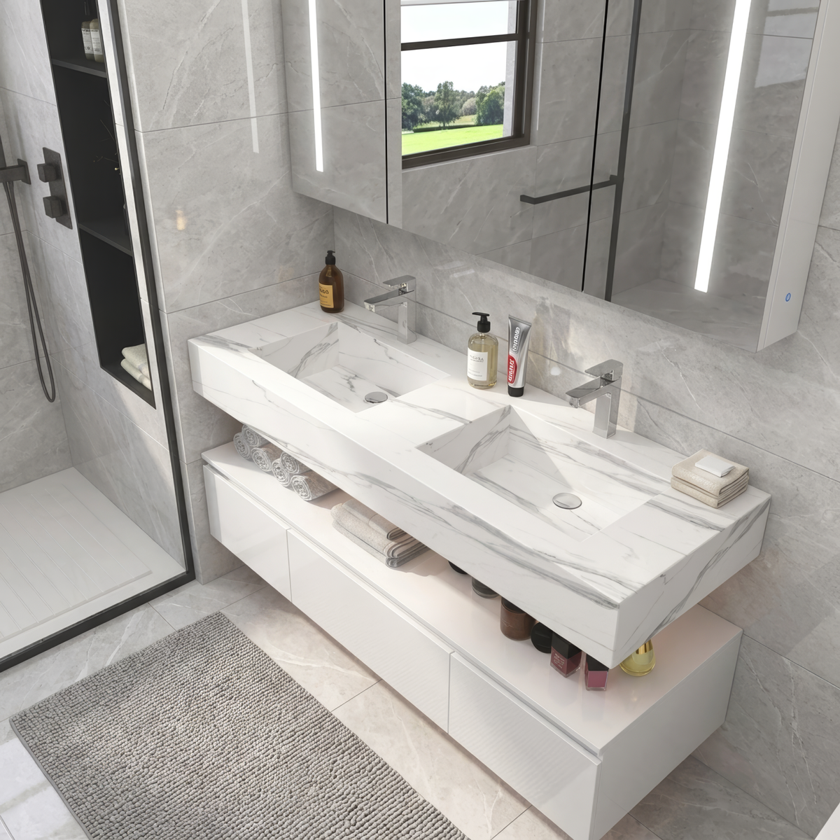 Badmöbel Set VISIA 140cm Weiß / Grau