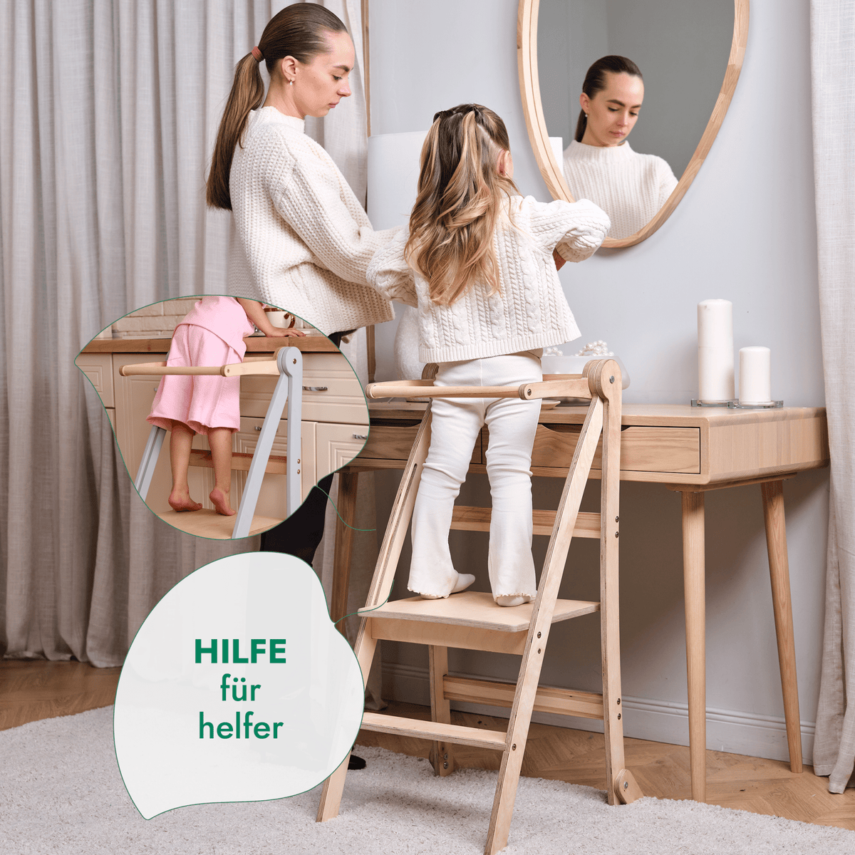 Holz Lernleiter Montessori: Hocker für Kinder - Graphit