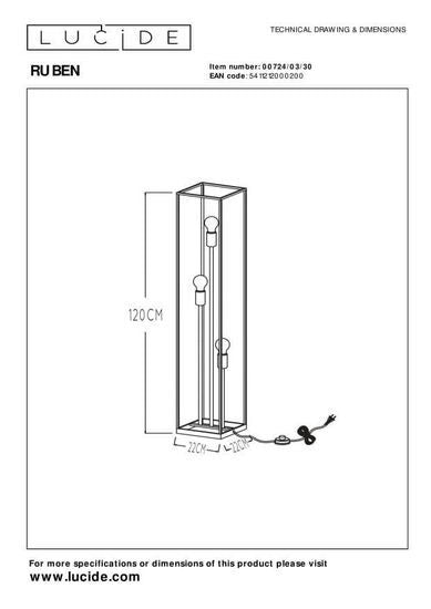 B-Ware Lucide Säulen-Stehlampe Ruben Innenlampe Stehleuchte Lampe Leuchte 120 cm110