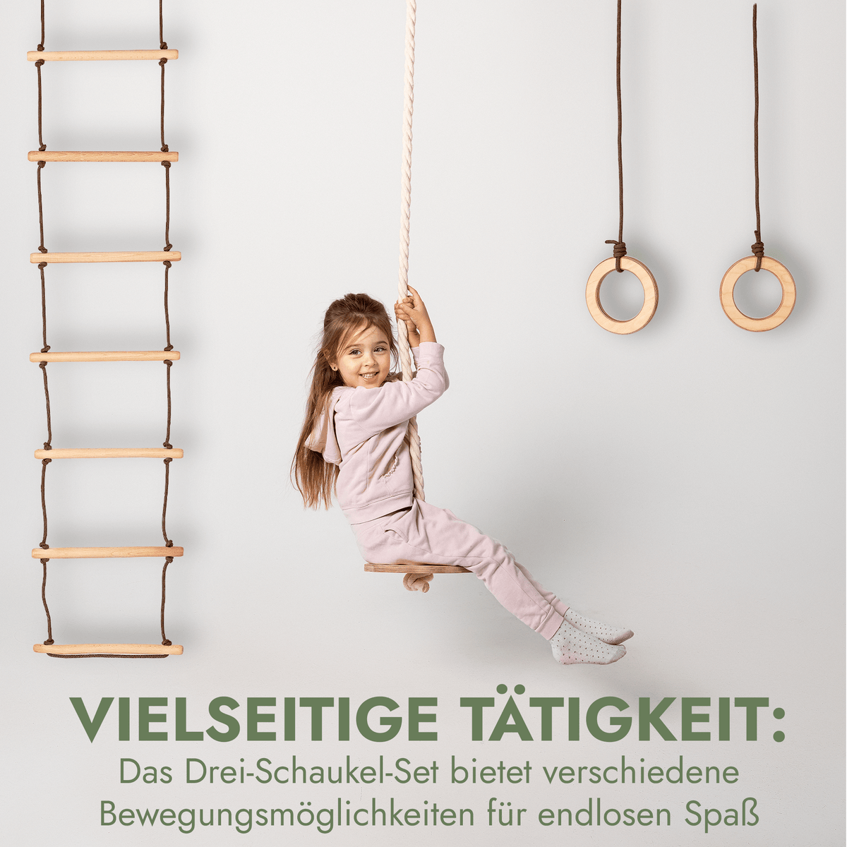 Set aus drei Schaukeln: Scheibe + Ringe + Strickleiter